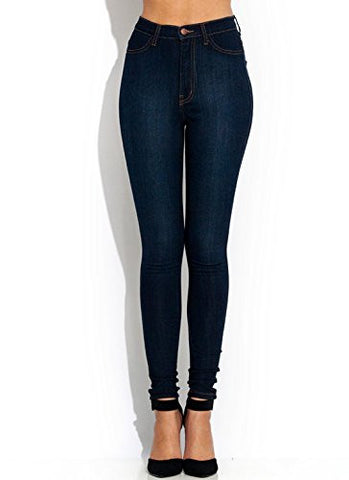Juniors Stretch Skinny High Waist Dark Wash Denim Long Jean Pants by VIBRANT