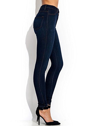 Juniors Stretch Skinny High Waist Dark Wash Denim Long Jean Pants by VIBRANT