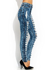 Juniors Sexy High Waist Acid Wash distress Denim Long Denim Pants by Vibrant