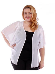 Fall Essentials Plus Size Open Front Short Sleeve Chiffon Waterfall Cardigan (1X-3X)