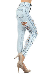 Women's Destroyed Acid Wash Jeans