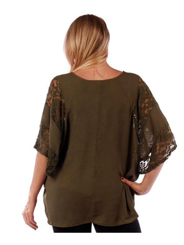Fall Essentials Plus Size Lace Paneled Batwing Top
