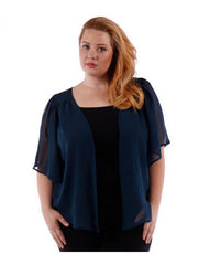 Fall Essentials Plus Size Open Front Short Sleeve Chiffon Waterfall Cardigan (1X-3X)