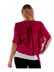 Fall Essentials Plus Size Open Front Short Sleeve Chiffon Waterfall Cardigan (1X-3X)