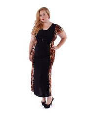 Fall Essentials Plus Size Short Sleeve Print Paneled Maxi Dress With Belt