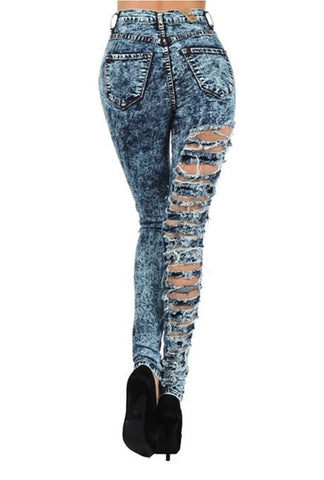 Women's Destroyed Acid Wash Jeans