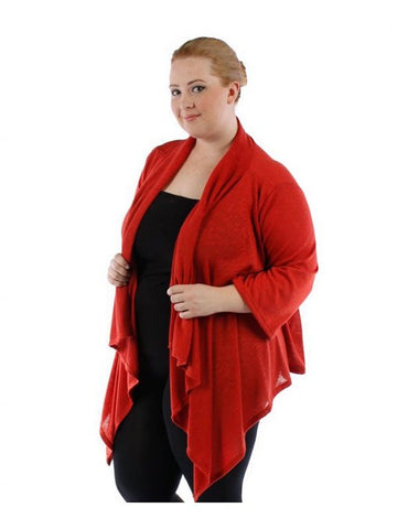 Fall Essentials Plus Size Open Front Solid Basic Waterfall Cardigan (4X-6X)