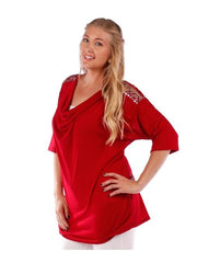 Fall Essentials Plus Size Embellished Shoulder Draped Neck Boxy Top (1X-6X)