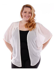 Fall Essentials Plus Size Open Front Short Sleeve Chiffon Waterfall Cardigan (1X-3X)