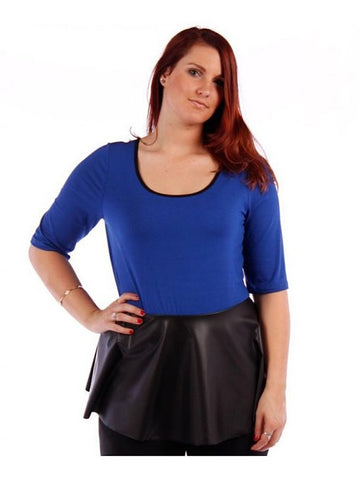 Fall Essentials 3/4 Sleeve Fit and Flare Top With Pleather (1X-3X)