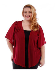 Fall Essentials Plus Size Open Front Short Sleeve Chiffon Waterfall Cardigan (1X-3X)