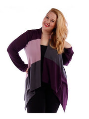 Fall Essentials Plus Size Open Front Color Block Waterfall Cardigan (1X-3X)