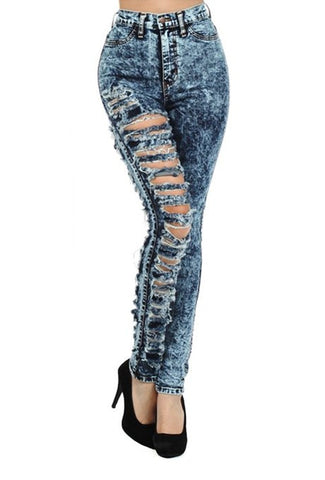 Women's Destroyed Acid Wash Jeans