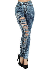 Women's Destroyed Acid Wash Jeans