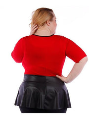 Fall Essentials 3/4 Sleeve Fit and Flare Top With Pleather (1X-3X)