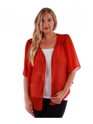 Fall Essentials Plus Size Open Front Short Sleeve Chiffon Waterfall Cardigan (1X-3X)