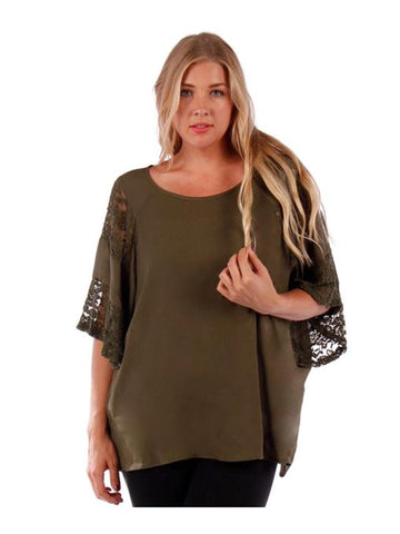 Fall Essentials Plus Size Lace Paneled Batwing Top