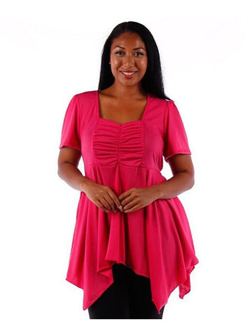 Fall Essentials Plus Size Draped Fuchsia Blouse With Ornate Gatherings (1X-6X)