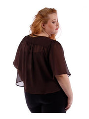 Fall Essentials Plus Size Open Front Short Sleeve Chiffon Waterfall Cardigan (1X-3X)