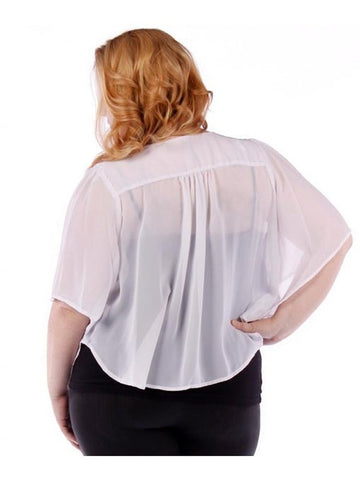 Fall Essentials Plus Size Open Front Short Sleeve Chiffon Waterfall Cardigan (1X-3X)