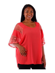 Fall Essentials Plus Size Lace Paneled Batwing Top