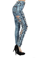 Women's Destroyed Acid Wash Jeans
