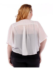 Fall Essentials Plus Size Open Front Short Sleeve Chiffon Waterfall Cardigan (1X-3X)