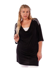 Fall Essentials Plus Size Embellished Shoulder Draped Neck Boxy Top (1X-6X)