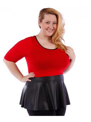 Fall Essentials 3/4 Sleeve Fit and Flare Top With Pleather (1X-3X)