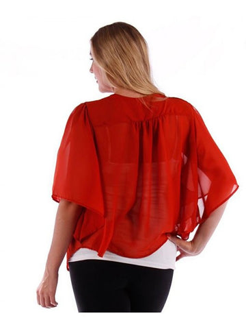 Fall Essentials Plus Size Open Front Short Sleeve Chiffon Waterfall Cardigan (1X-3X)