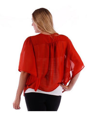 Fall Essentials Plus Size Open Front Short Sleeve Chiffon Waterfall Cardigan (1X-3X)