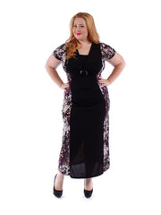 Fall Essentials Plus Size Short Sleeve Print Paneled Maxi Dress With Belt