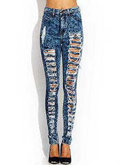 Juniors Sexy High Waist Acid Wash distress Denim Long Denim Pants by Vibrant