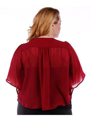 Fall Essentials Plus Size Open Front Short Sleeve Chiffon Waterfall Cardigan (1X-3X)