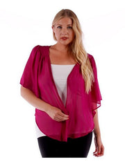 Fall Essentials Plus Size Open Front Short Sleeve Chiffon Waterfall Cardigan (1X-3X)