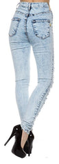 Juniors Sexy High Waist Acid Wash distress Denim Long Denim Pants by Vibrant