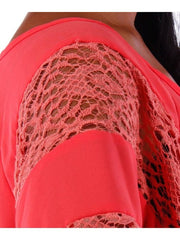Fall Essentials Plus Size Lace Paneled Batwing Top