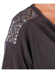 Fall Essentials Plus Size Embellished Shoulder Draped Neck Boxy Top (1X-6X)
