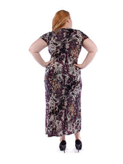 Fall Essentials Plus Size Short Sleeve Print Paneled Maxi Dress With Belt