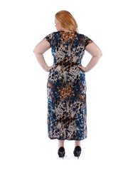 Fall Essentials Plus Size Short Sleeve Print Paneled Maxi Dress With Belt