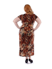 Fall Essentials Plus Size Short Sleeve Print Paneled Maxi Dress With Belt