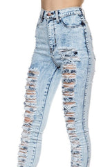 Juniors Sexy High Waist Acid Wash distress Denim Long Denim Pants by Vibrant