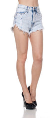 Juniors Acid Wash High Waist Distress Denim Shorts