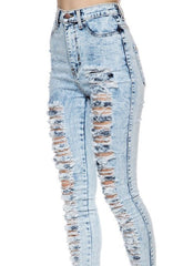 Juniors Sexy High Waist Acid Wash distress Denim Long Denim Pants by Vibrant