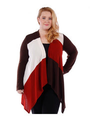 Fall Essentials Plus Size Open Front Color Block Waterfall Cardigan (1X-3X)