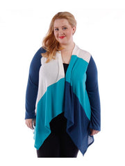 Fall Essentials Plus Size Open Front Color Block Waterfall Cardigan (1X-3X)