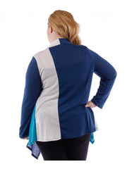 Fall Essentials Plus Size Open Front Color Block Waterfall Cardigan (1X-3X)