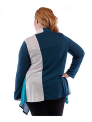 Fall Essentials Plus Size Open Front Color Block Waterfall Cardigan (1X-3X)
