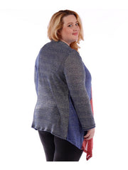 Fall Essentials Plus Size Open Front Color Block Waterfall Cardigan (1X-3X)